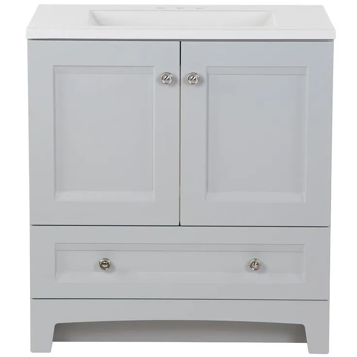 Delridge 30 in. W x 19 in. D Bath Vanity in Pearl Gray with Cultured Marble Vanity Top in White with White Sink, photo 8 of 11