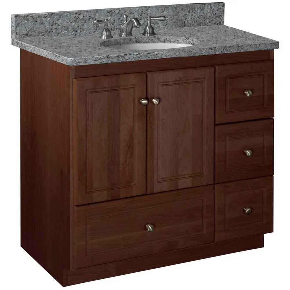 Ultraline 36 in. W x 21 in. D x 34.5 in. H Vanity with Right Drawers Cabinet Only in Natural Alder, photo 8 of 14
