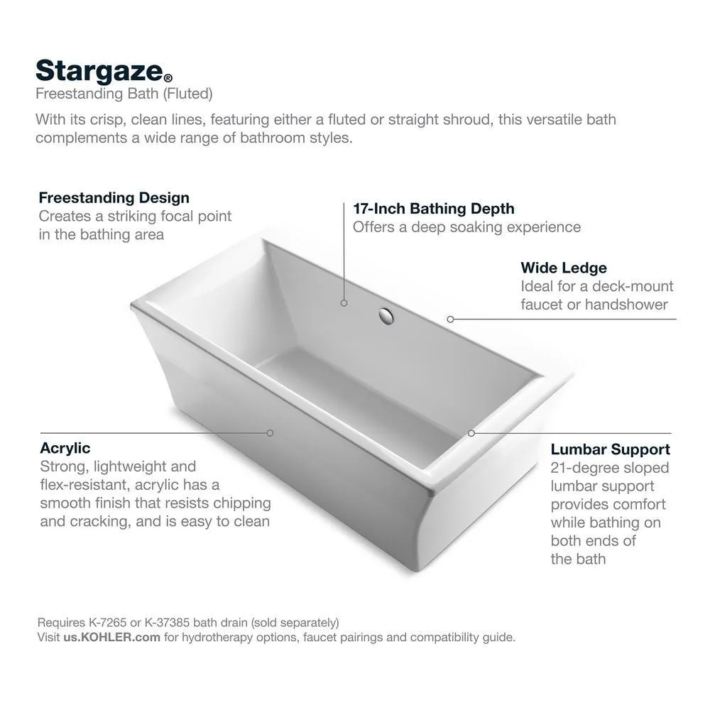 Stargaze 72 in. x 36 in. Freestanding Bathtub with Fluted Shroud and Center Drain in White, photo 8 of 8