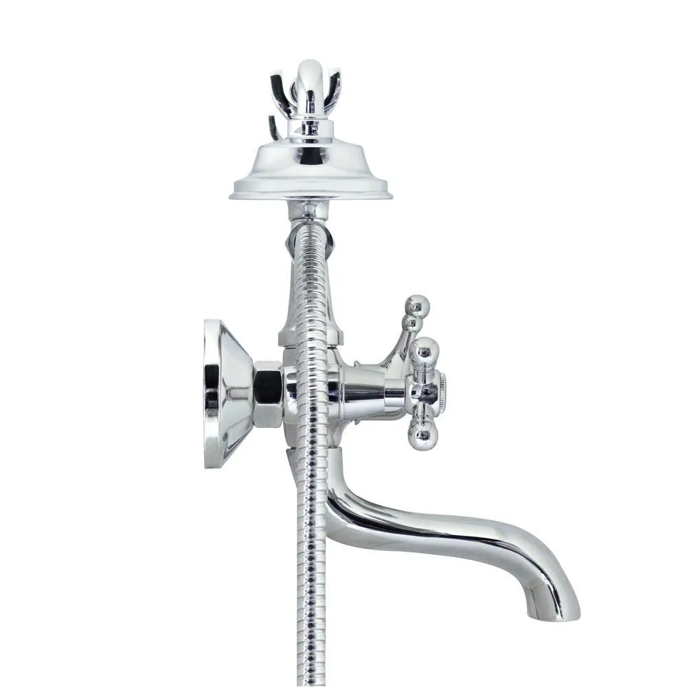 MODONA Classic 6 in. 2-Handle 1-Spray Tub and Shower Faucet with Porcelain Hand Held Shower in Polished Chrome (Valve Included), photo 3 of 7