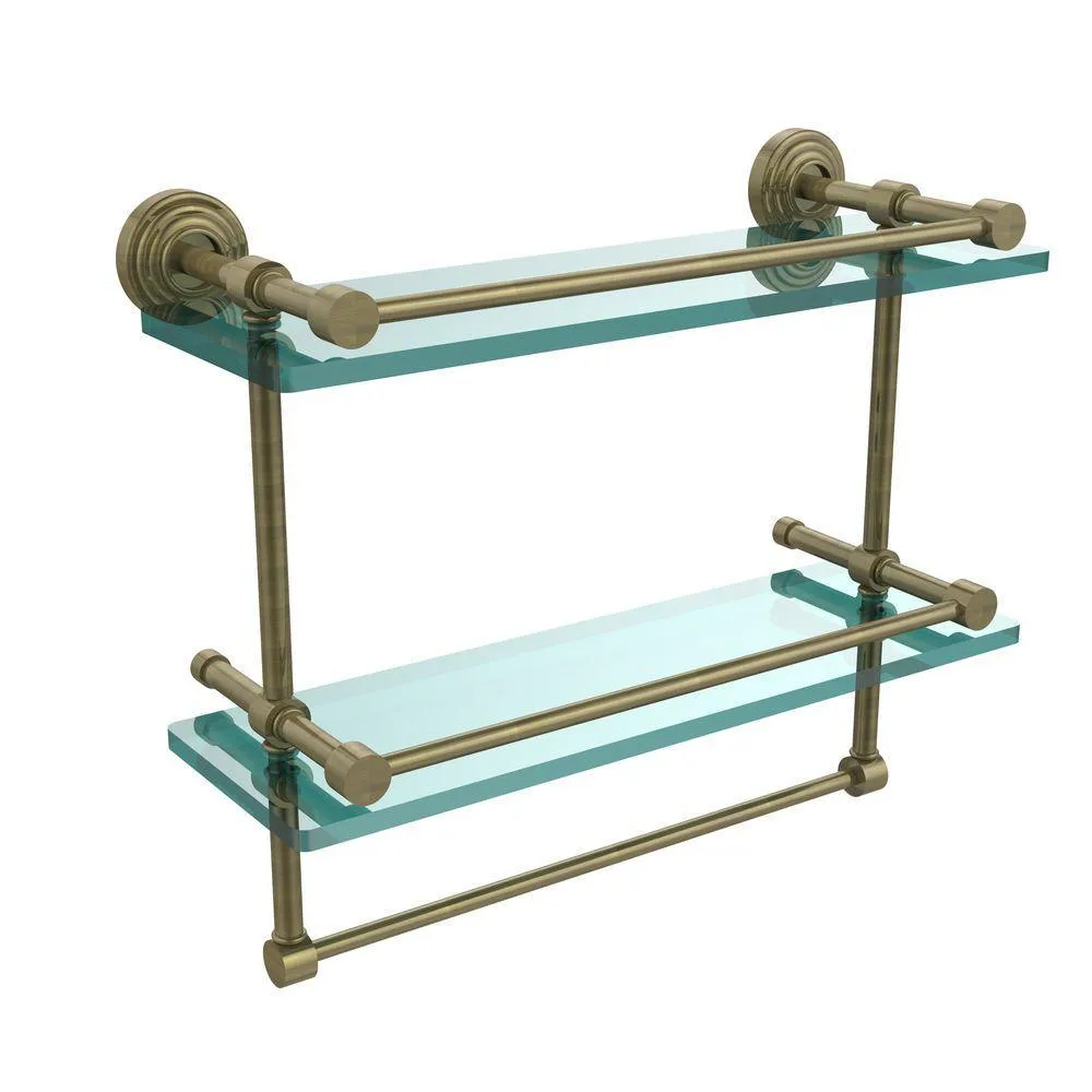 Allied Brass 16 in. L x 12 in. H x 5 in. W 2-Tier Gallery Clear Glass Bathroom Shelf with Towel Bar in Satin Chrome, photo 14 of 14