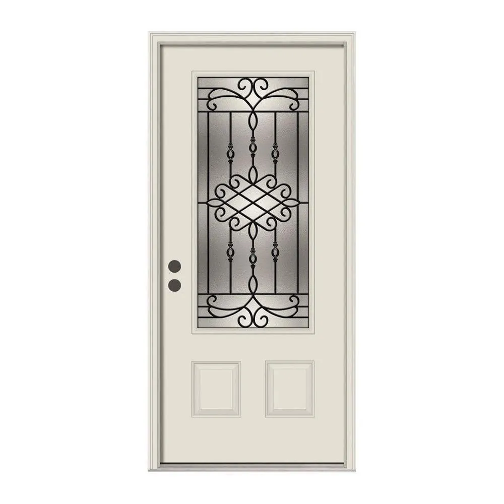 JELD-WEN 36 in. x 80 in. 3/4 Lite Sanibel Primed Steel Prehung Left-Hand Inswing Front Door w/Brickmould, photo 12 of 12