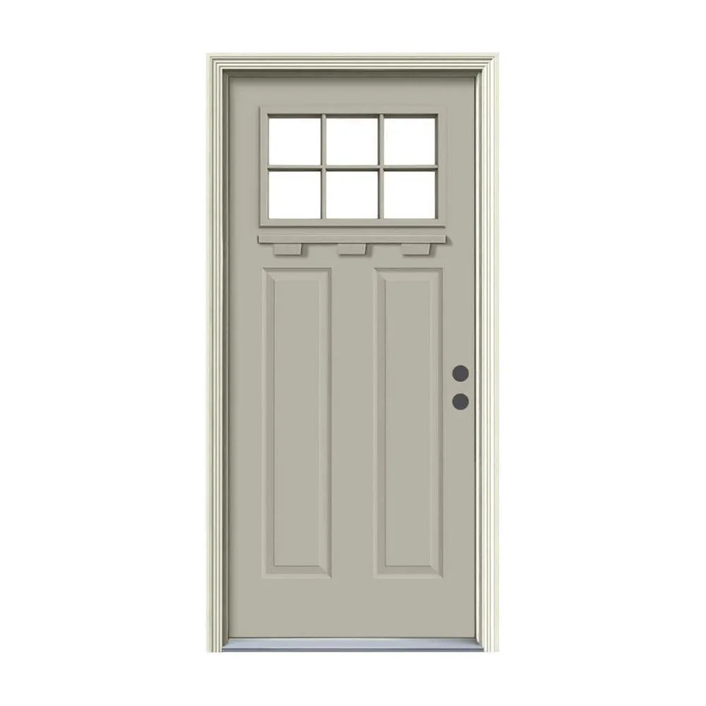 JELD-WEN 36 in. x 80 in. 6 Lite Craftsman Primed Steel Prehung Left-Hand Inswing Front Door w/Brickmould and Shelf", photo 15 of 16