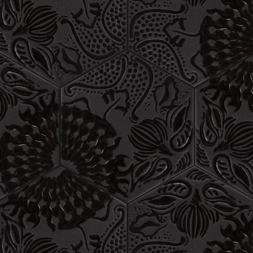 Merola Tile Gaudi Lux Hex Black 8-5/8 in. x 9-7/8 in. Porcelain Floor and Wall Tile (11.56 sq. ft./Case), photo 3 of 10