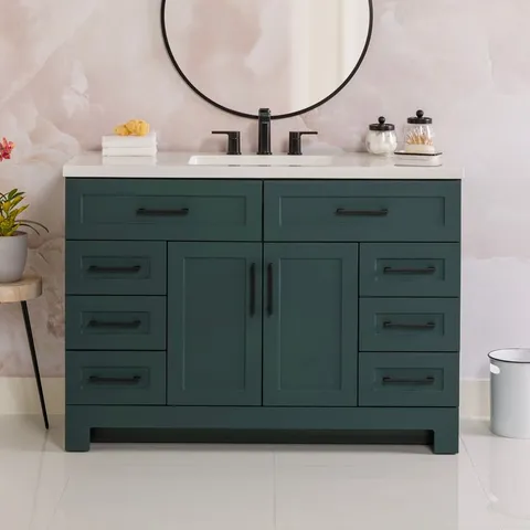 Cauley 48-in Viridian Green Single Sink Bathroom Vanity with White Cultured Marble Top