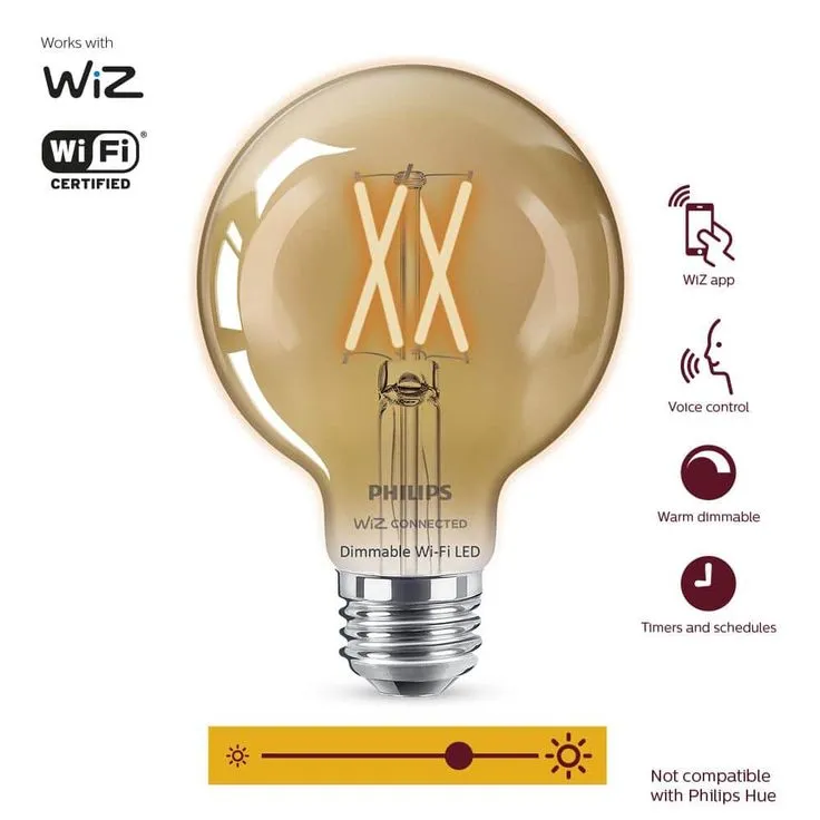 Philips Amber G25 LED 40W Equivalent Dimmable Smart Wi-Fi Wiz Connected Wireless Light Bulb, photo 4 of 7