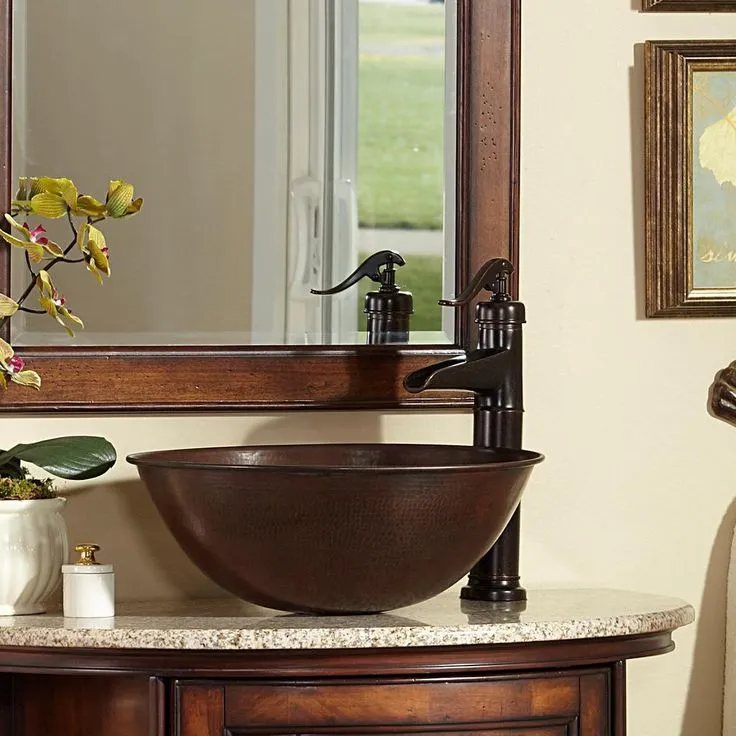SINKOLOGY Eddington All-In-One 16 in. Copper Vessel Bathroom Sink with Pfister Ashfield Bronze Faucet and Drain, photo 2 of 5