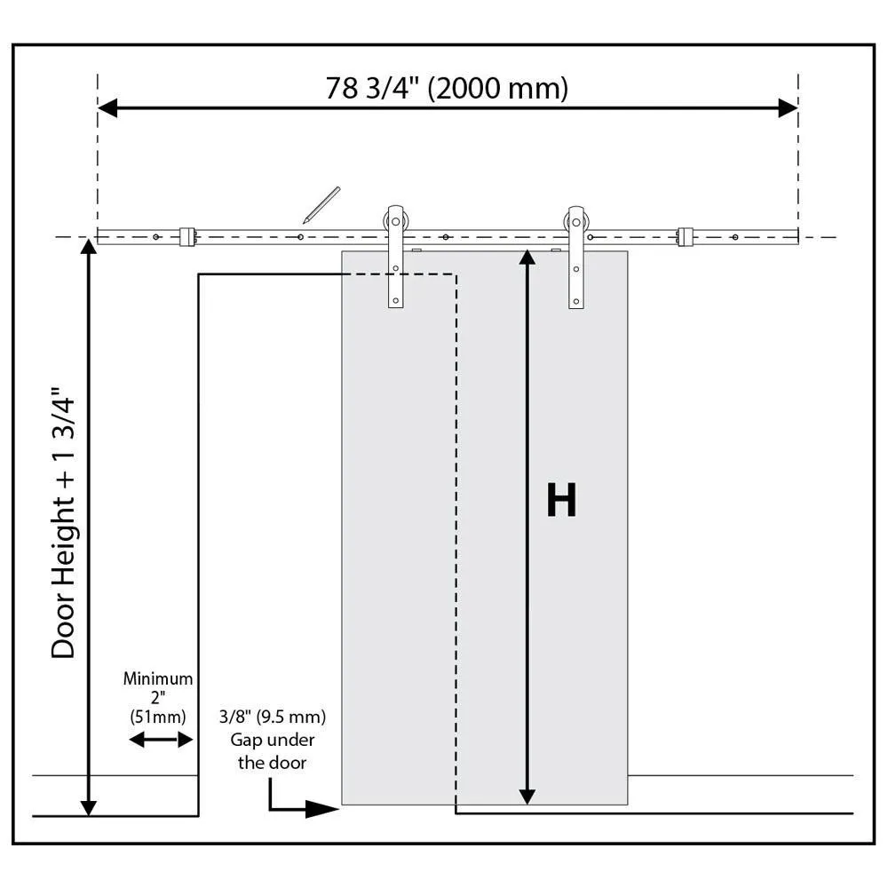 MMI Door 42 in. x 84 in. Shaker 4-Lite Frosted Glass Primed MDF Sliding Barn Door with Bent Strap Hardware Kit, photo 2 of 10