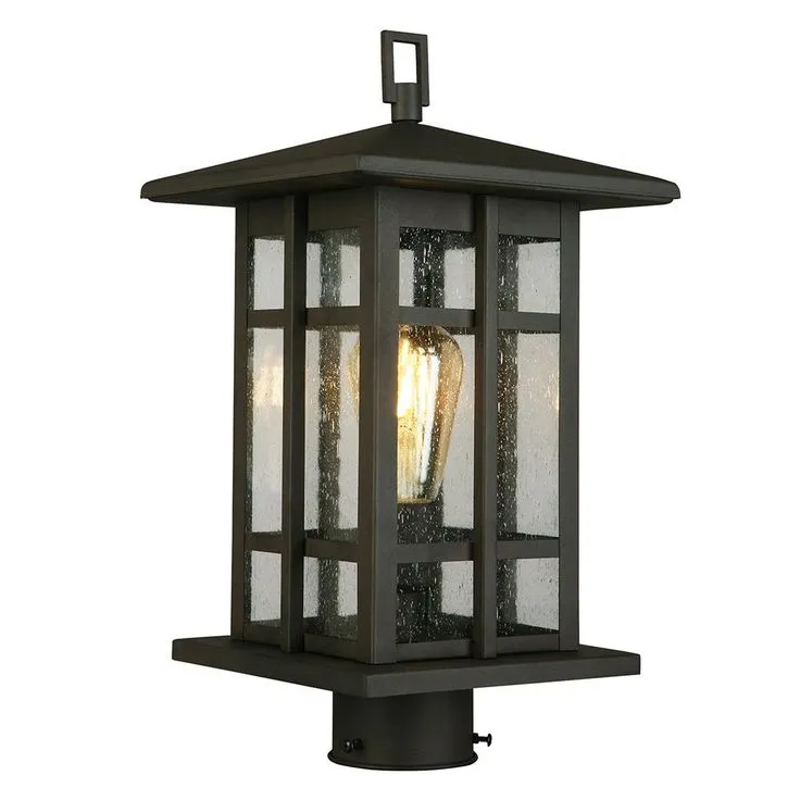 Eglo Arlington Creek 7.5 in. W x 15 in. H 1-Light Matte Bronze Outdoor Post Light with Clear Seeded Glass, photo 3 of 3
