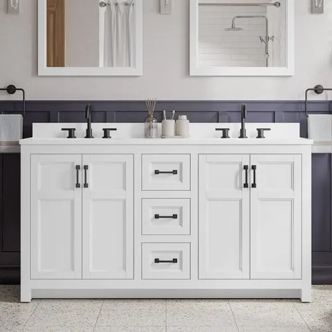 Lowry 61-in White Double Sink Bathroom Vanity with White Acrylic Top