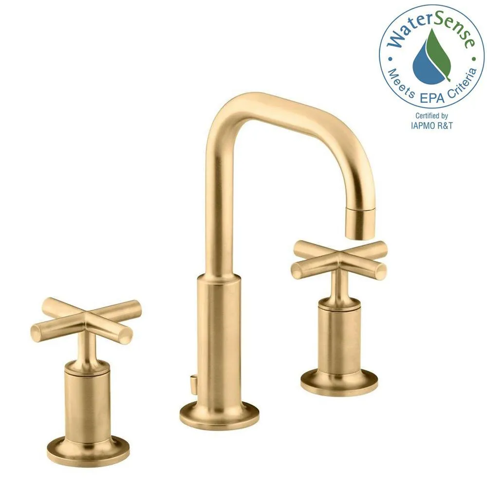 Purist 8 in. Widespread 2-Handle Mid-Arc Bathroom Faucet in Vibrant Modern Brushed Gold, photo 5 of 10