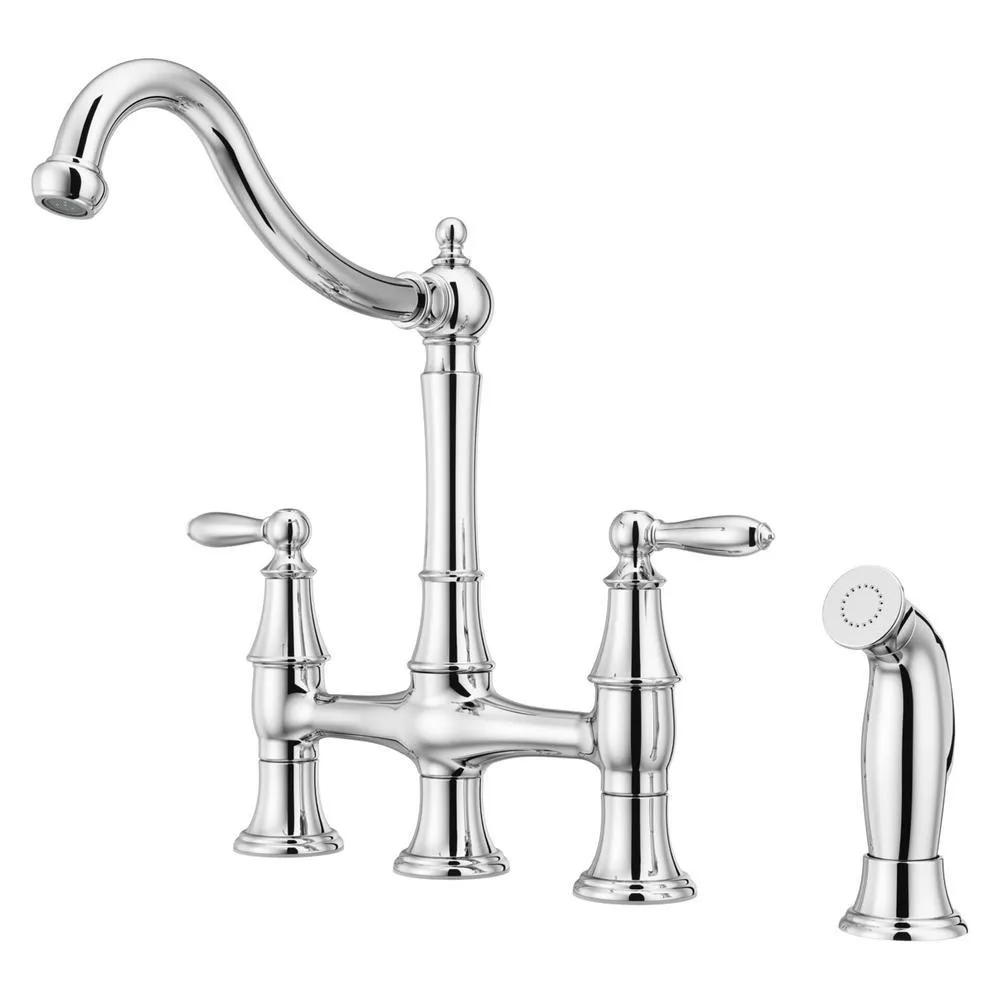 Pfister Courant Two Handle Bridge Kitchen Faucet with Side Spray in Stainless Steel, photo 10 of 11