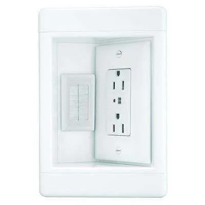1-Gang Recessed TV Media Box Kit with Surge Suppressing Outlet and Low Voltage Inserts