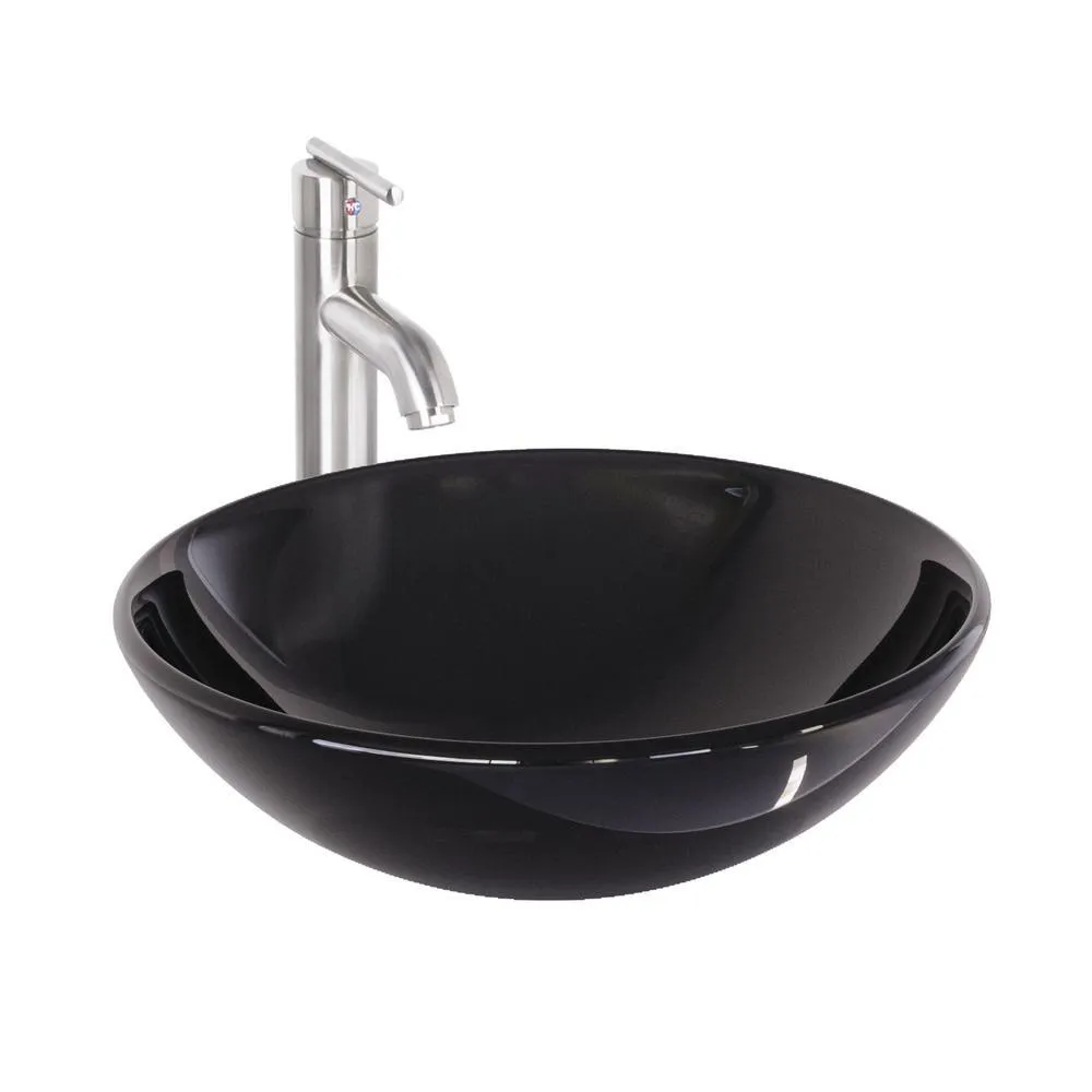 Glass Vessel Bathroom Sink in Gray Onyx and Seville Faucet Set in Matte Black, photo 17 of 27