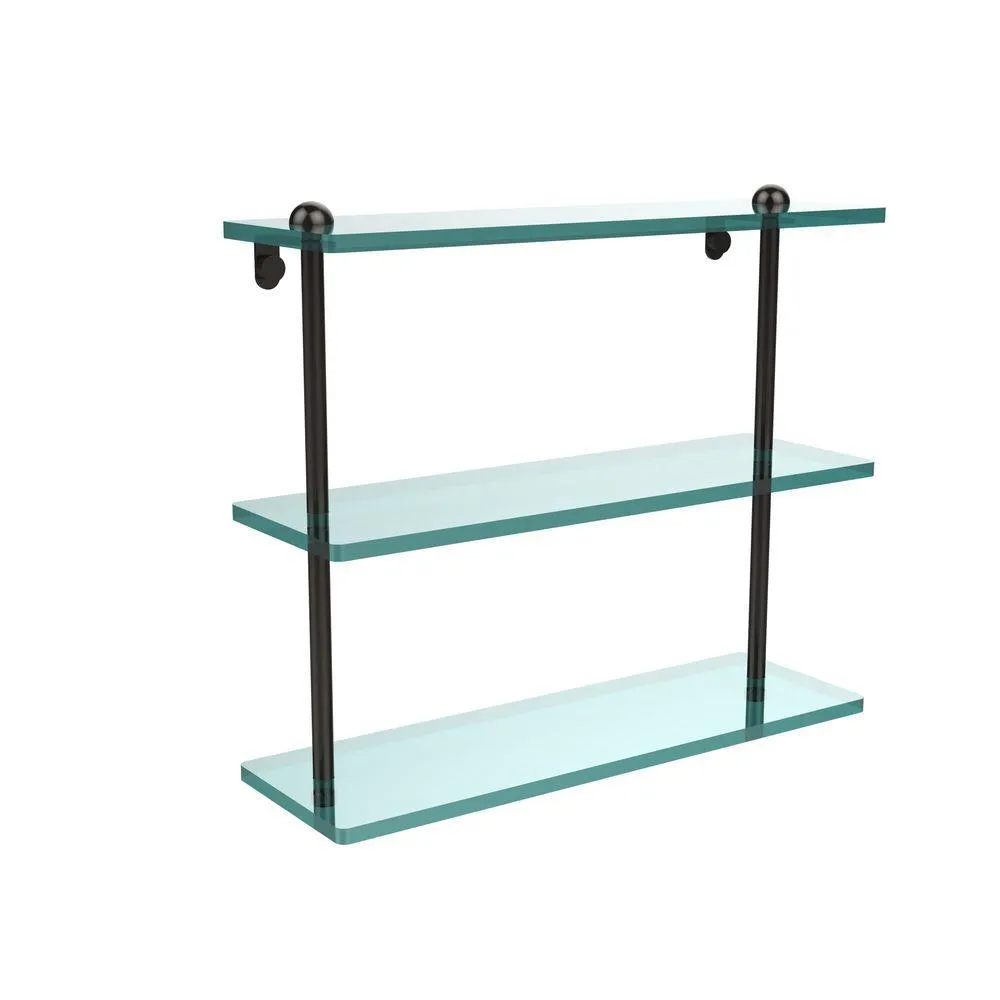 Allied Brass 16 in. L x 15 in. H x 5 in. W 3-Tier Clear Glass Bathroom Shelf in Antique Pewter, photo 11 of 14