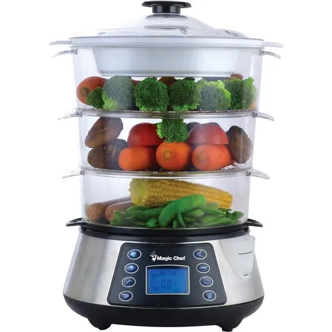 3-Tier 12 Qt. Stainless Steel Countertop Food Steamer and Rice Cooker