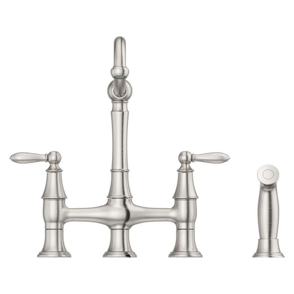 Pfister Courant Two Handle Bridge Kitchen Faucet with Side Spray in Stainless Steel, photo 2 of 11