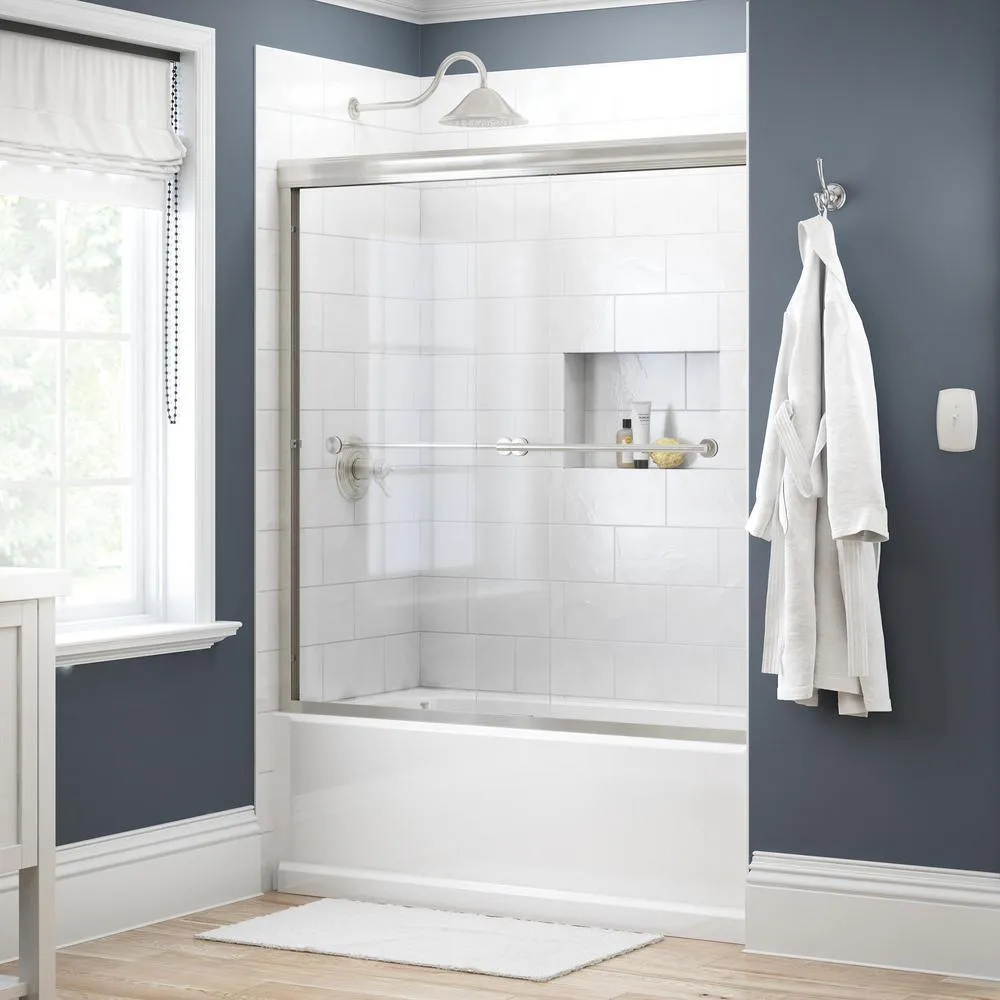 Crestfield 60 in. x 58-1/8 in. Semi-Frameless Traditional Sliding Bathtub Door in Bronze with Transition Glass, photo 32 of 67