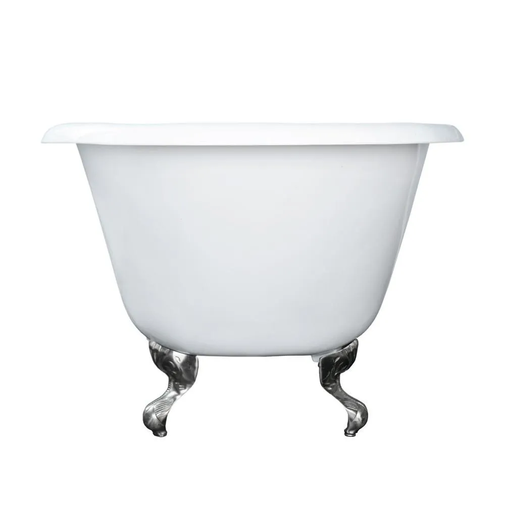 Aristo 55 in. Cast Iron Roll Top Clawfoot Non-Whirlpool Bathtub in White with 7 in. Faucet Holes and CP Feet, photo 3 of 6