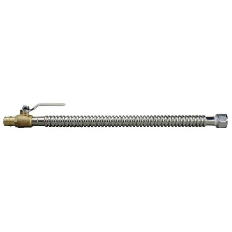 3/4 × 3/4 in Brass PEX-A Barb x FNPT x 18 in. Corrugated Stainless Steel Water Heater Connector with Ball Valve