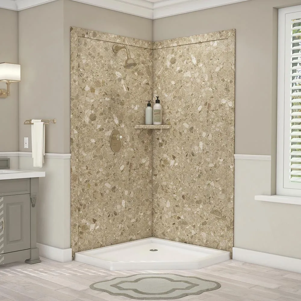 Splendor 40 in. x 40 in. x 80 in. 7-Piece Easy Up Adhesive Corner Shower Wall Surround in White, photo 16 of 24