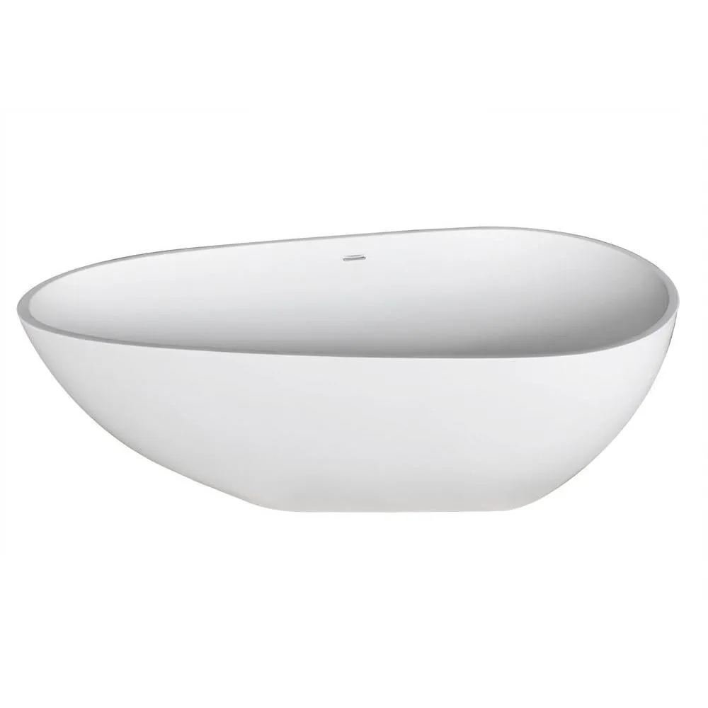 ANZZI Fiume 5.6 ft (67 in.) Man-Made Stone Center-Drain Freestanding Soaking Bathtub, Matte White, photo 3 of 12