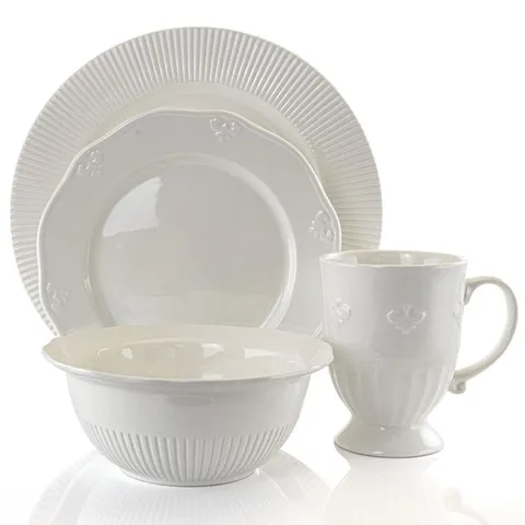 Scallop Crest 16-Piece Casual White Ceramic Dinnerware Set