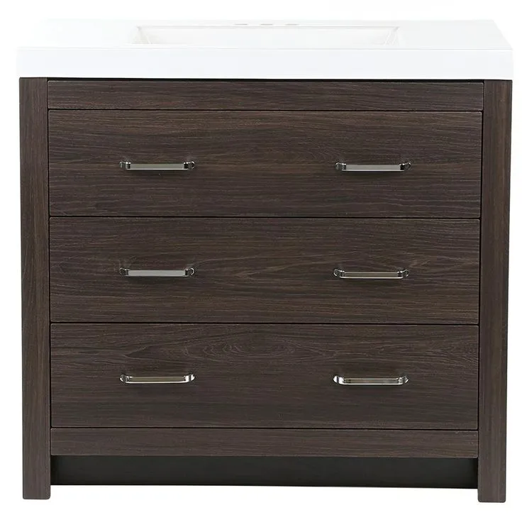 Woodbrook 31 in. W x 19 in. D Bath Vanity in White Washed Oak with Cultured Marble Vanity Top in White with White Sink, photo 9 of 11