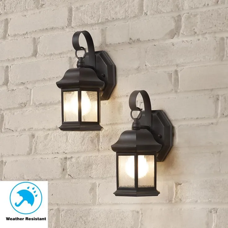 1-Light Bronze Outdoor Wall Lantern Sconce with Seeded Glass (2-Pack), photo 4 of 7