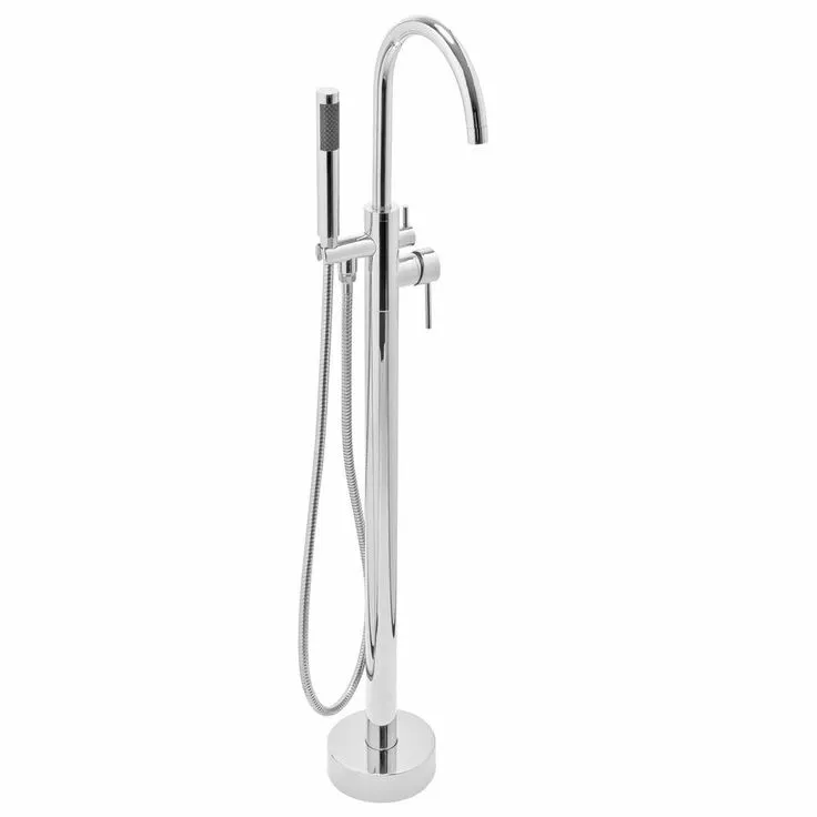 1-Handle Freestanding Floor Mount Roman Tub Faucet Bathtub Filler with Hand Shower in Chrome, photo 2 of 8