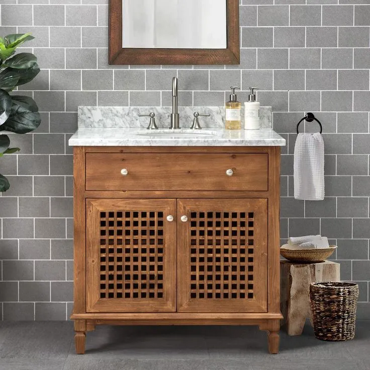 Aurelia Brown 36 in. W x 22.05 in. D x 35.75 in. H Coastal Style Bathroom Vanity with Marble Vanity Top and Single Basin, photo 6 of 6