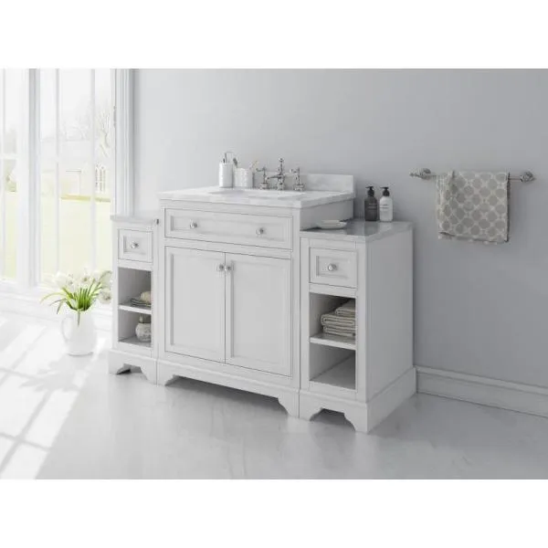 Mornington 54 in. W x 21 in. D Single Bath Vanity in White with Marble Vanity Top in White with White Sink, photo 2 of 8