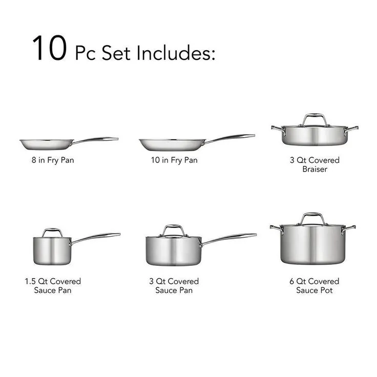 Gourmet Tri-Ply Clad 10-Piece Stainless Steel Cookware Set, photo 5 of 11