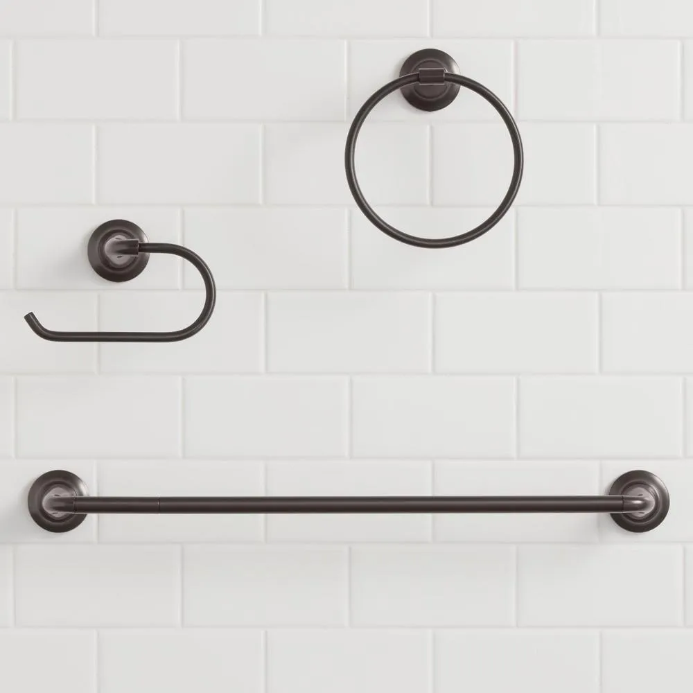 Constructor 3-Piece Bath Hardware Set with Expandable Towel Bar, Towel Ring, and Toilet Paper Holder in Bronze, photo 2 of 8