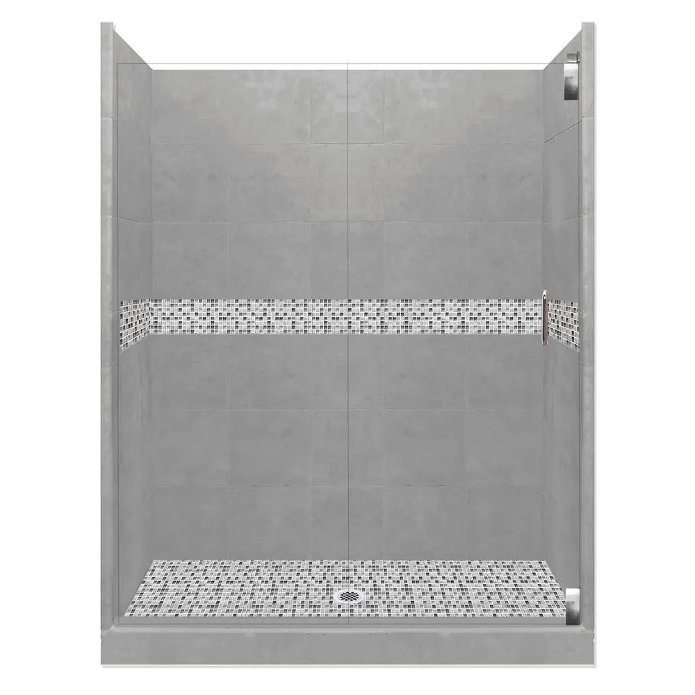 Del Mar Grand Hinged 36 in. x 54 in. x 80 in. Center Drain Alcove Shower Kit in Natural Buff and Satin Nickel Hardware, photo 8 of 16