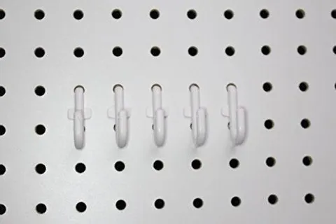 White Peg Board Hook Kit Garage Tool Storage Pegboard 50 pieces J Hook Style