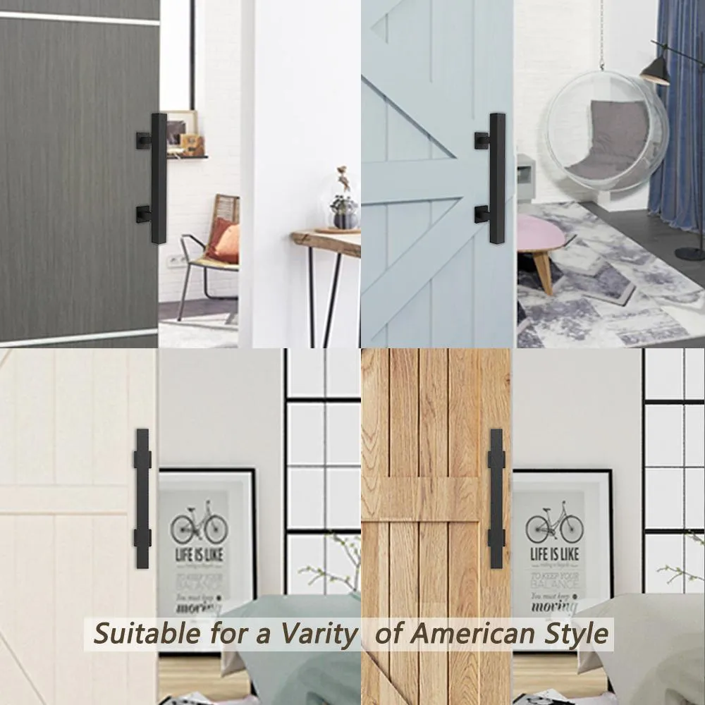 Boyel Living 12 in. Black Square Pull and Flush Sliding Barn Door Handle Set, photo 6 of 7