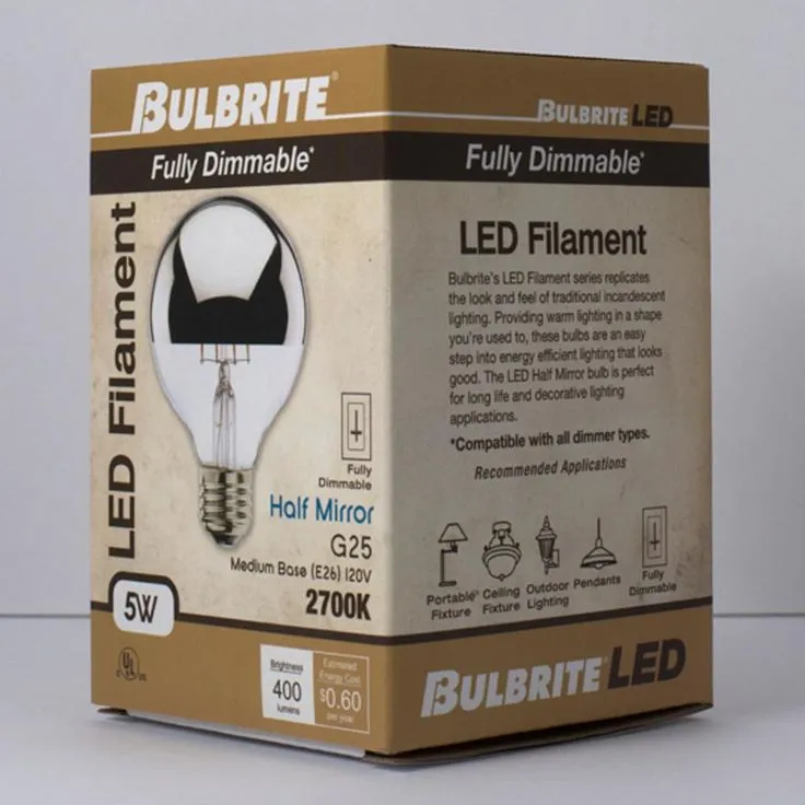 Bulbrite 40W Equivalent Warm White Light G25 Dimmable LED Half Chrome Light Bulb (2-Pack), photo 6 of 6