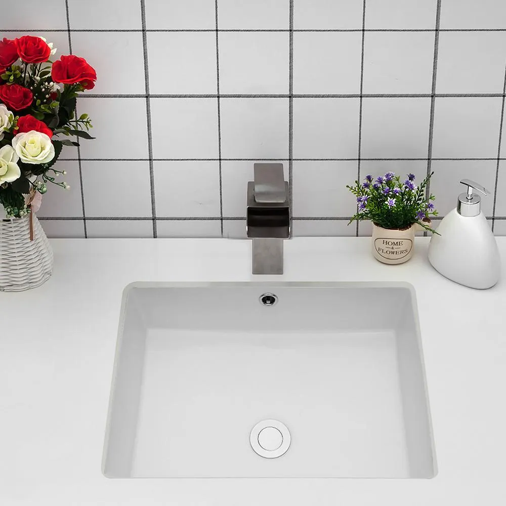 20 in. Undermount Rectangular Porcelain Ceramic Bathroom Sink in White with Overflow Drain, photo 3 of 9