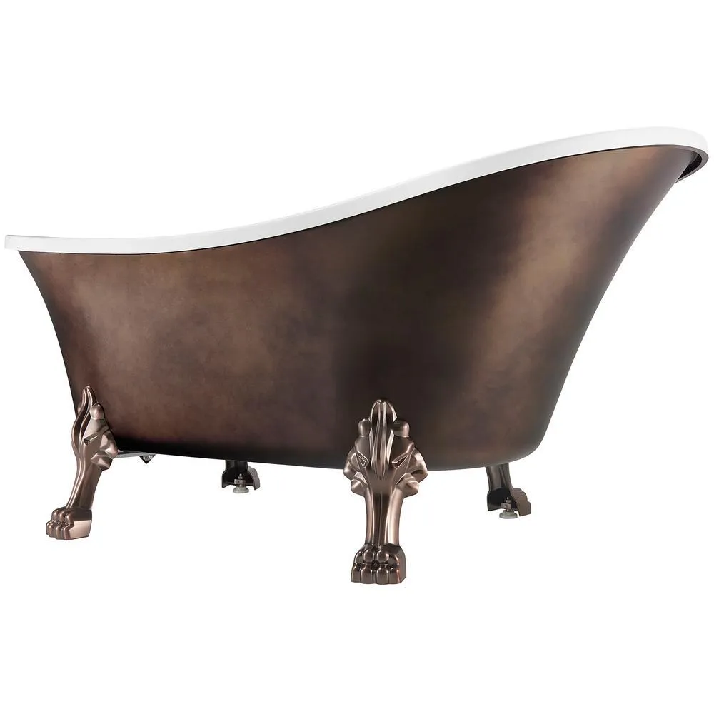 60 in. Fiberglass Slipper Clawfoot Non-Whirlpool Bathtub in Matte Antique Brass, photo 7 of 10