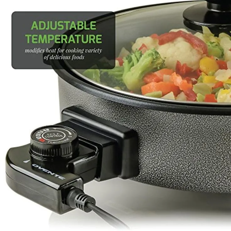 12 In. Black Non Stick Electric Skillet Aluminum Body and Tempered Glass Lid, Removable Temperature Knob, photo 9 of 12