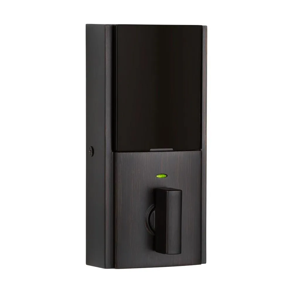 Kwikset SmartCode 913 Contemporary Venetian Bronze Single Cylinder Electronic Deadbolt with Halifax Hall/Closet Lever, photo 2 of 7