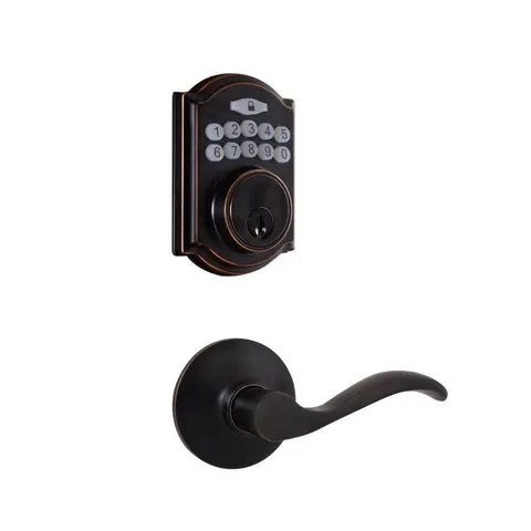 Castle Aged Bronze Electronic Single Cylinder Deadbolt with Naples Passage Lever Combo Pack