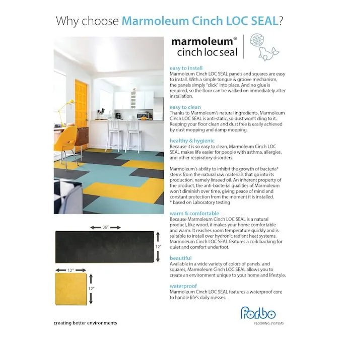 Marmoleum Forbo Flooring Systems Marmoleum Cinch Loc Seal Agate 10-mm T x 12-in W x 12-in L Waterproof Tile Look Laminate Flooring (6.78-sq ft / Carton), photo 6 of 6