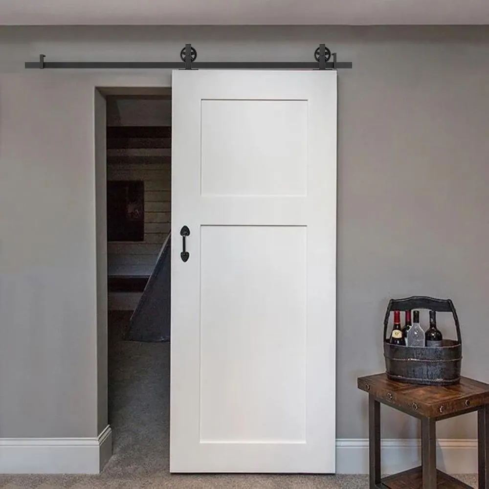 WINSOON 5 ft./60 in. Top Mount Big Wheel Black Barn Style Sliding Door Track and Hardware Set for Single Door, photo 2 of 7