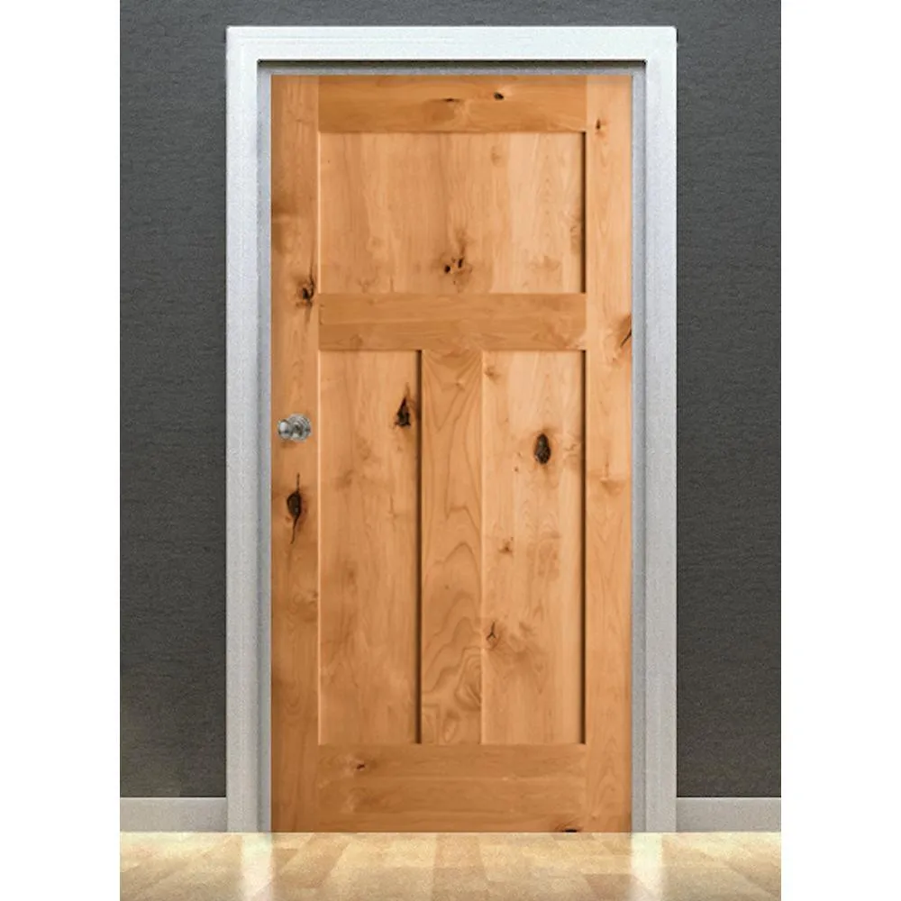 Krosswood Doors 30 in. x 80 in. Krosswood Craftsman 3-Panel Shaker Solid Wood Core Rustic Knotty Alder Interior Door Slab, photo 2 of 14