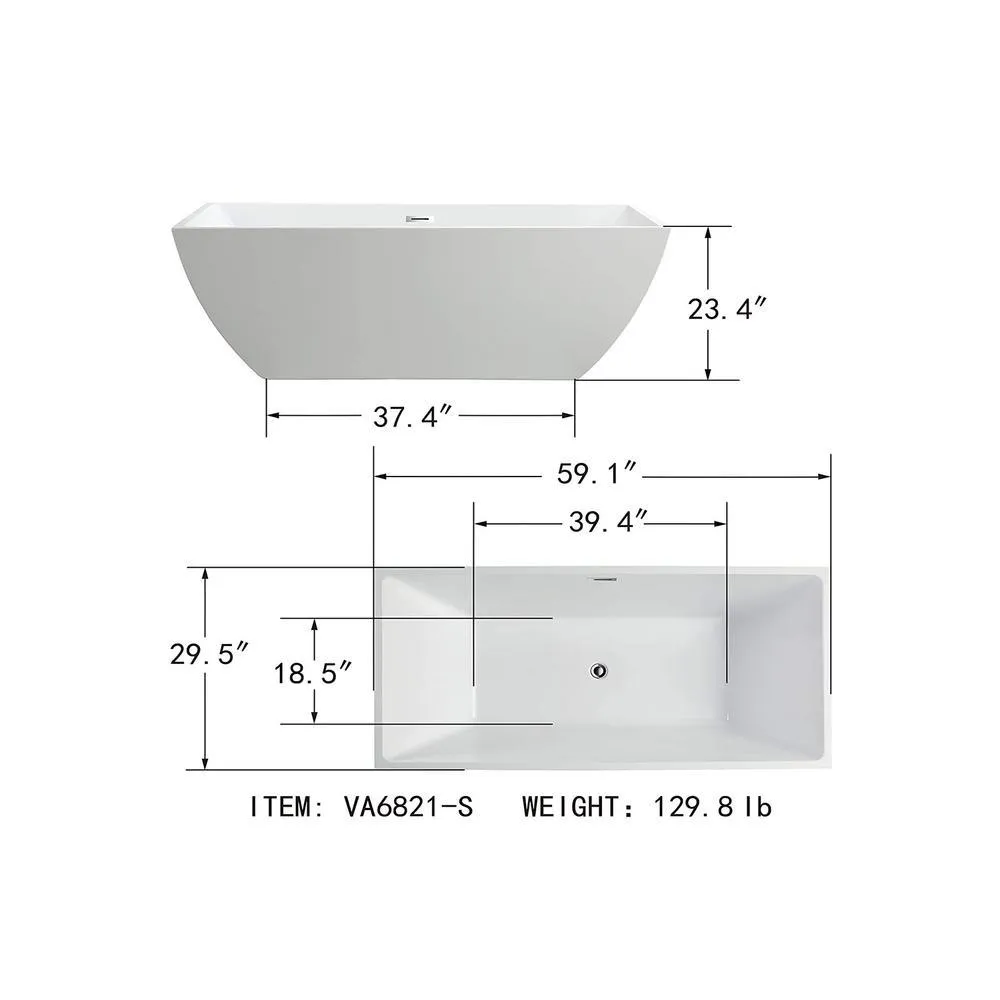 Montpellier 59 in. Acrylic Flatbottom Freestanding Bathtub in White, photo 5 of 6