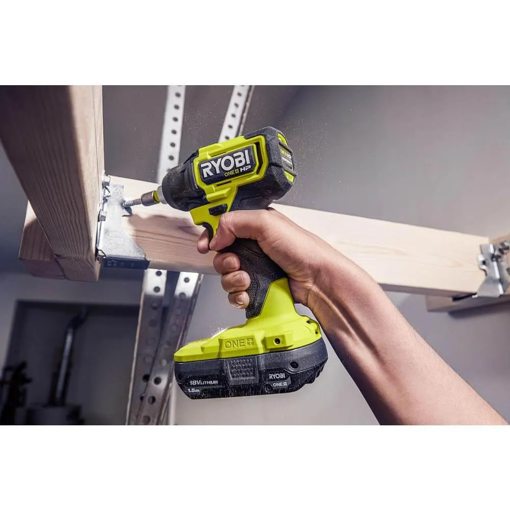 RYOBI ONE+ HP 18V Brushless Cordless Compact 1/4 in. Impact Driver and One-Handed Recip Saw Kit with (2) Batteries, Charger, photo 9 of 14