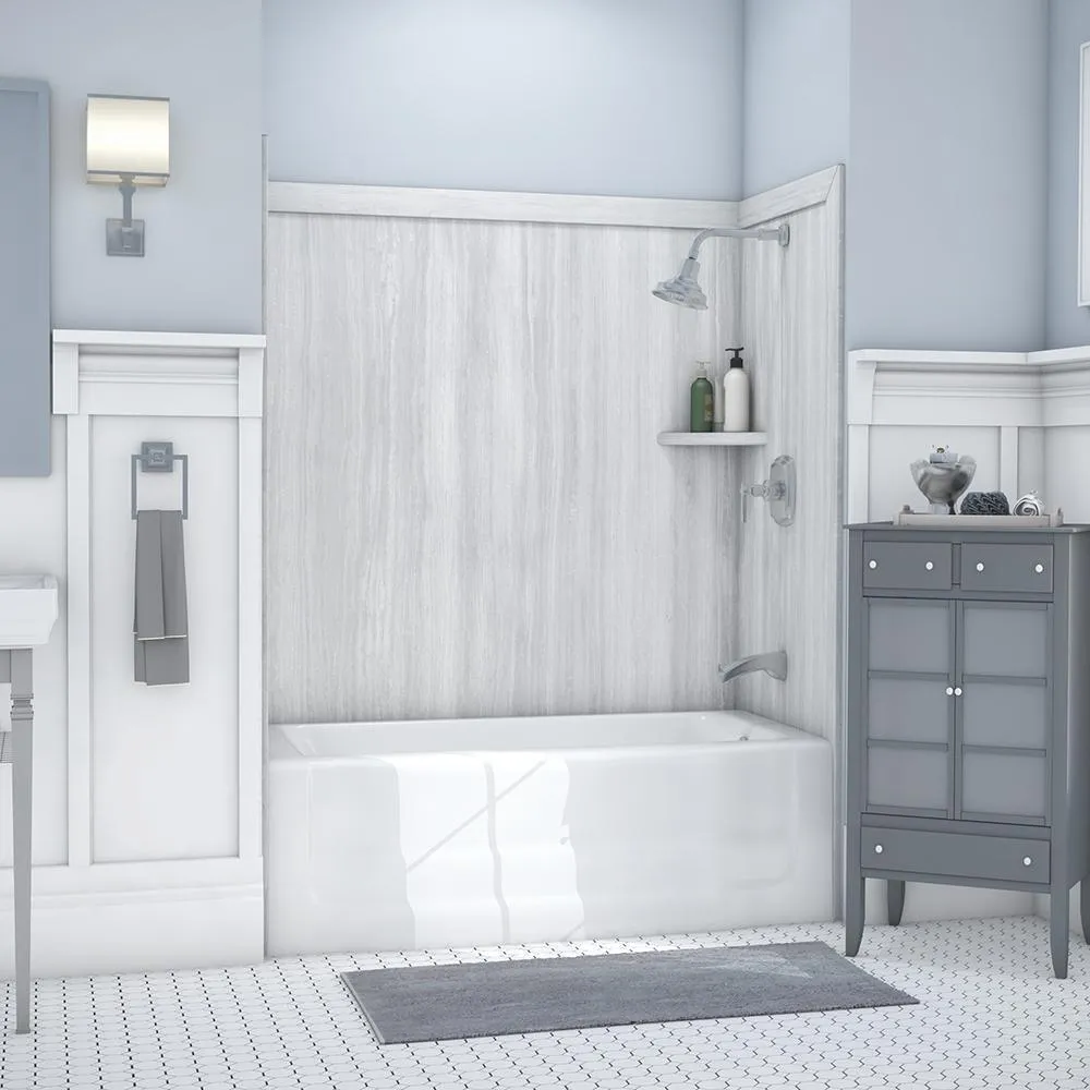 Elite 32 in. x 60 in. x 60 in. 9-Piece Easy Up Adhesive Tub Surround in Calypso, photo 18 of 26