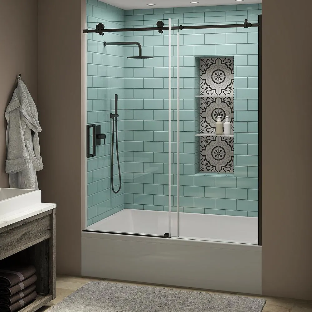 Coraline XL 56 - 60 in. x 70 in. Frameless Sliding Tub Door with StarCast Clear Glass in Stainless Steel, Left Opening, photo 22 of 22